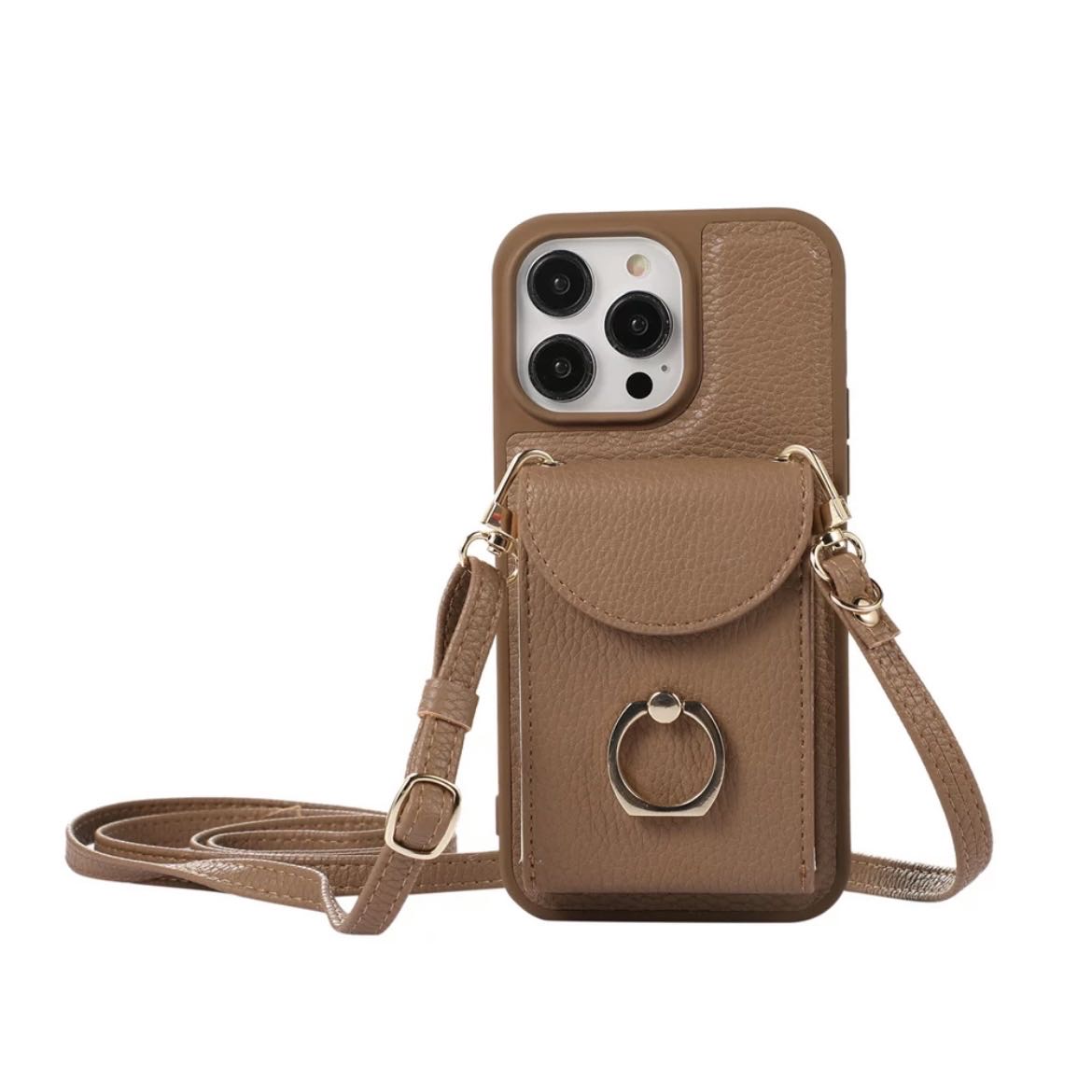 Leather Shoulder iPhone case with Card Holder レザーショルダースマホケースとカードホルダー R01425