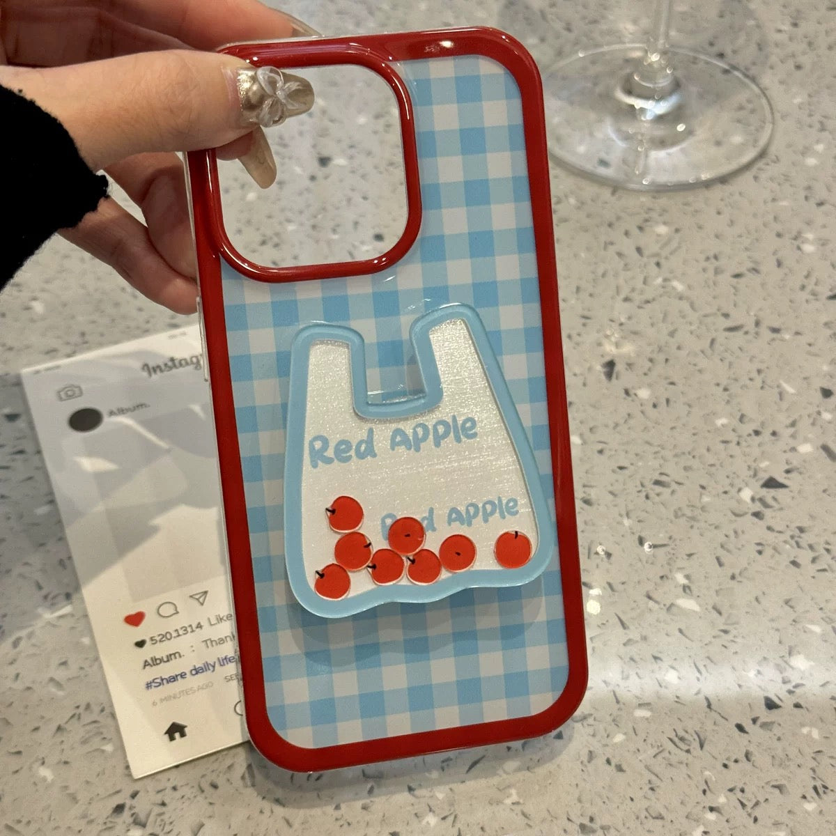 Cute Apple Bag Stand iPhone case かわいいリンゴバッグスタンドスマホケース R02006