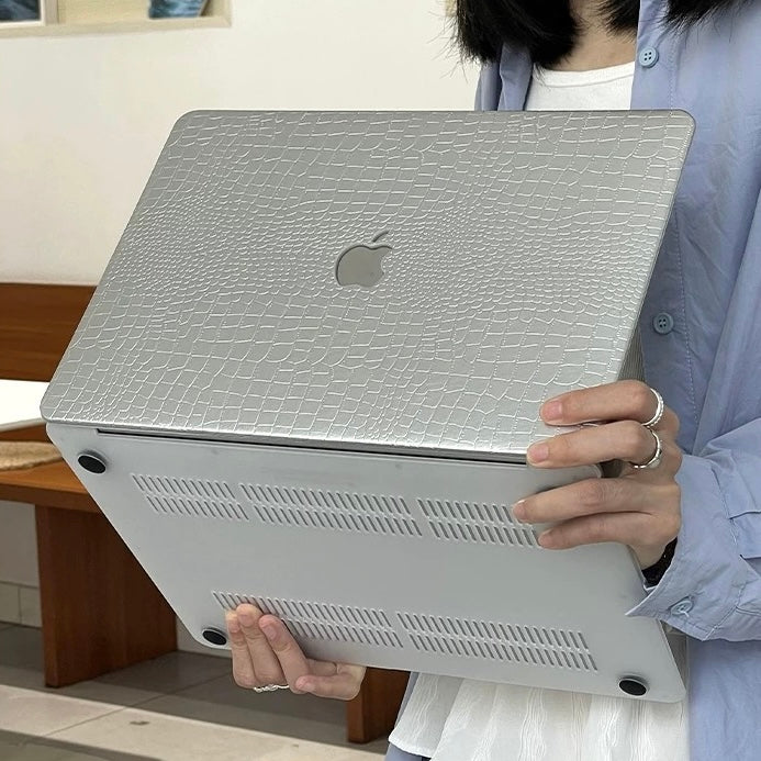 Silver Leather pattern Macbook Cover シルバーレザーMacBookカバー R02087