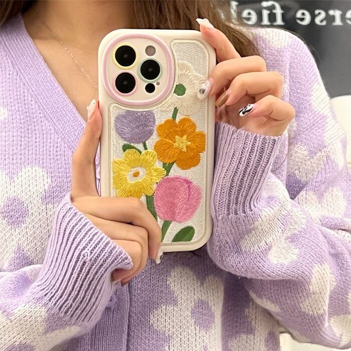 Embroider Flower iPhone case フラワー刺繍スマホケース R01362