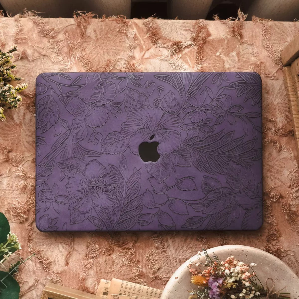 Deep Purple 3D Flower print MacBook Cover 深紫立体花柄MacBookカバー R02018