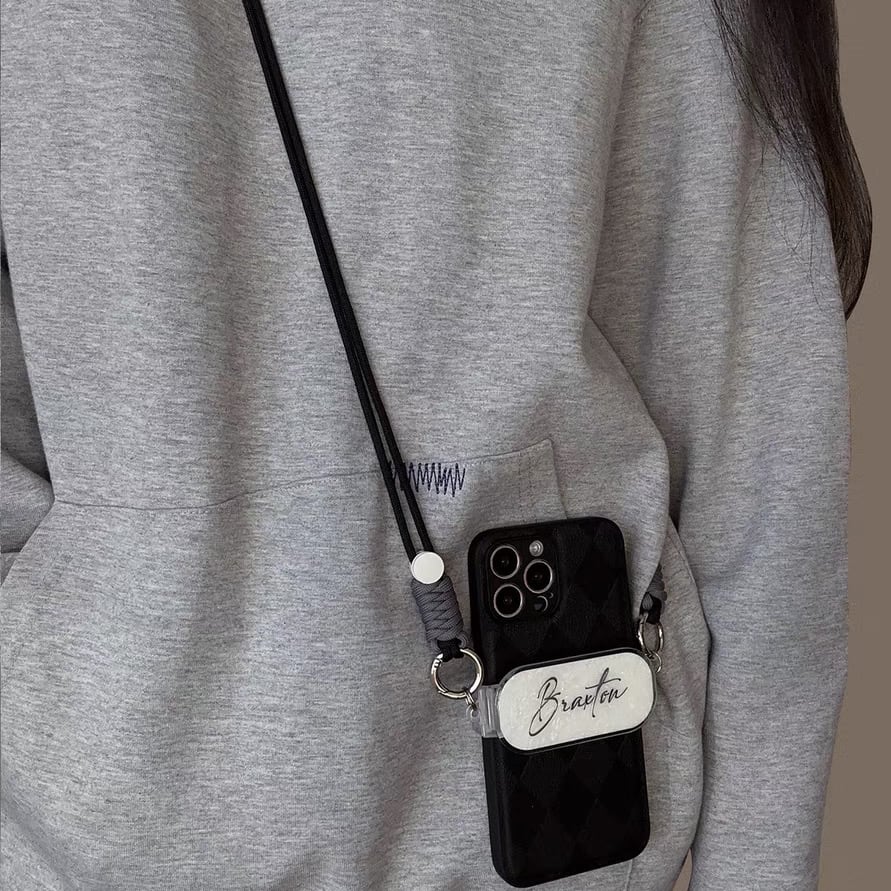 Name customise iPhone Strap with Check iPhone case ネームカスタマイズストラップとチェックスマホケース R01429