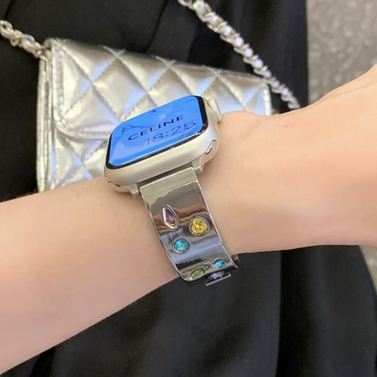 Silver Shining Jewelry Apple Watch Band シルバーキラキラジュエリーAppleWatchバンド R02050