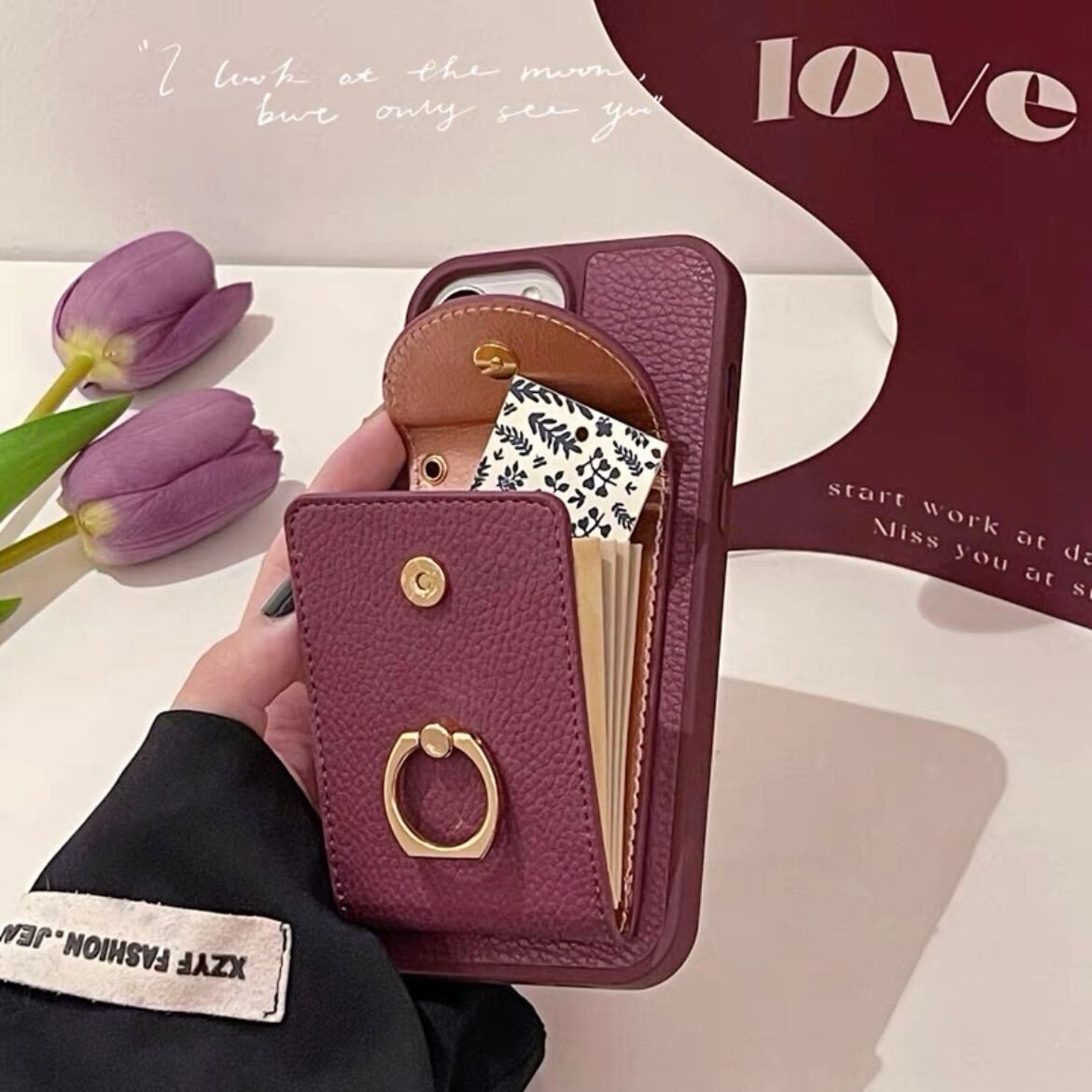 Leather Shoulder iPhone case with Card Holder レザーショルダースマホケースとカードホルダー R01425