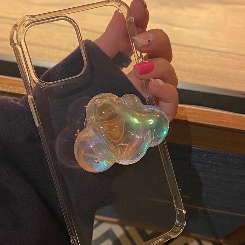 Clear iPhone Case with Rainbow Cloud stand クリアケース可愛い雲スタンド付き R01245