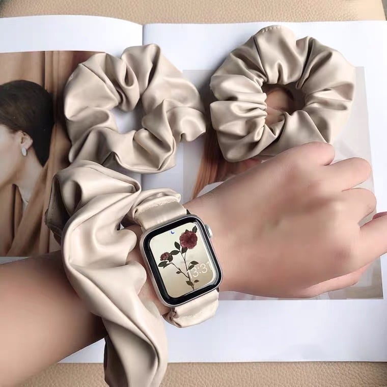 シュシュ風革と千鳥柄のApple Watch Band アップルウォッチバンド AWB0074