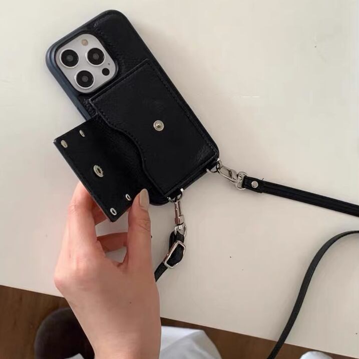 Leather Shoulder iPhone case with Number Plate Card Holder レザーショルダースマホケースとナンバープレートカードホルダー R01427