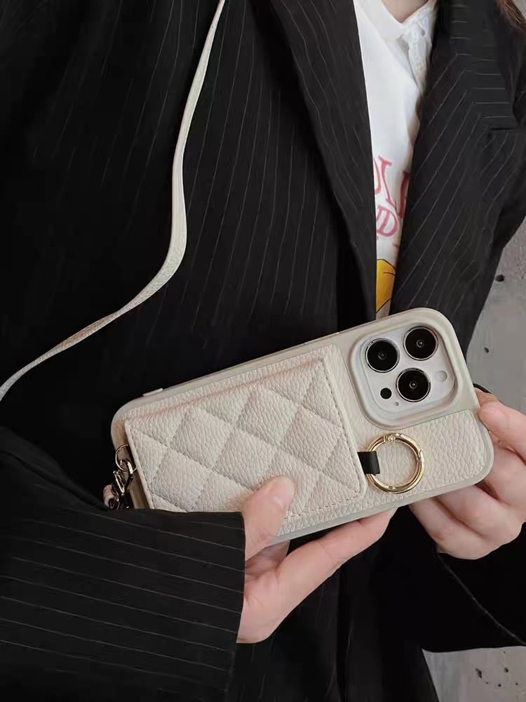 Leather Shoulder iPhone case with Card Holder レザーショルダースマホケースとカードホルダー R01422