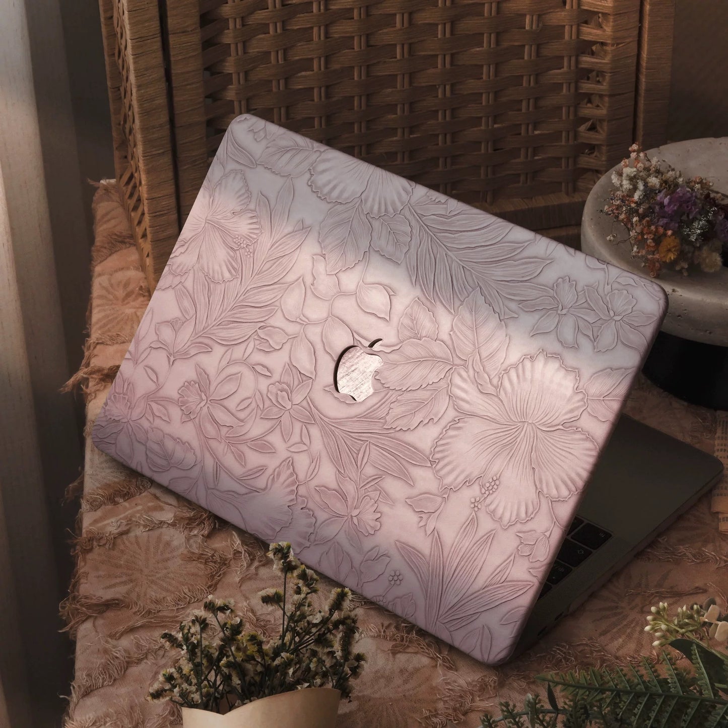 Pink Purple 3D Flower print MacBook Cover ピンクパープル立体花柄MacBookカバー R02016