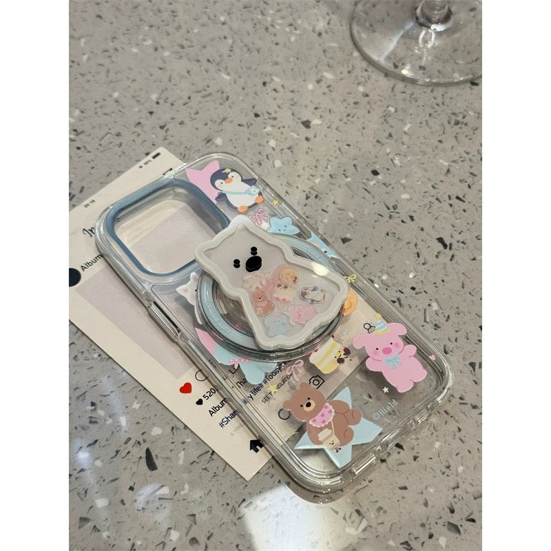 Cute Stuffed Toy Stand iPhone case かわいい流れるぬいぐるみスタンドスマホケース R02007