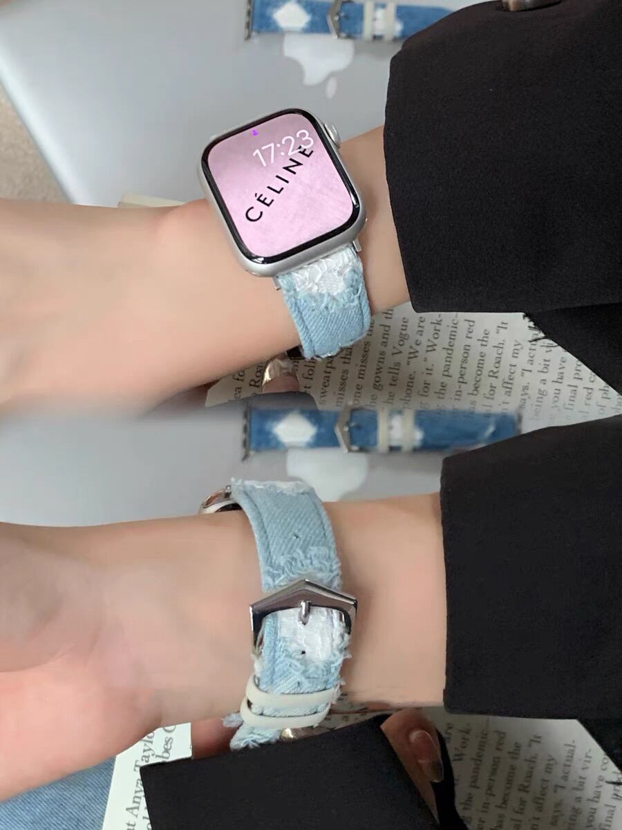 Denim & Elaborate lace Apple Watch Band デニム&レースのApple Watch バンド R01403