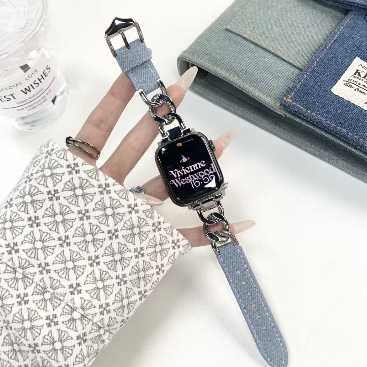 Leather & Chain Apple Watch Band レザーとチェーンのApple Watch バンド R01401