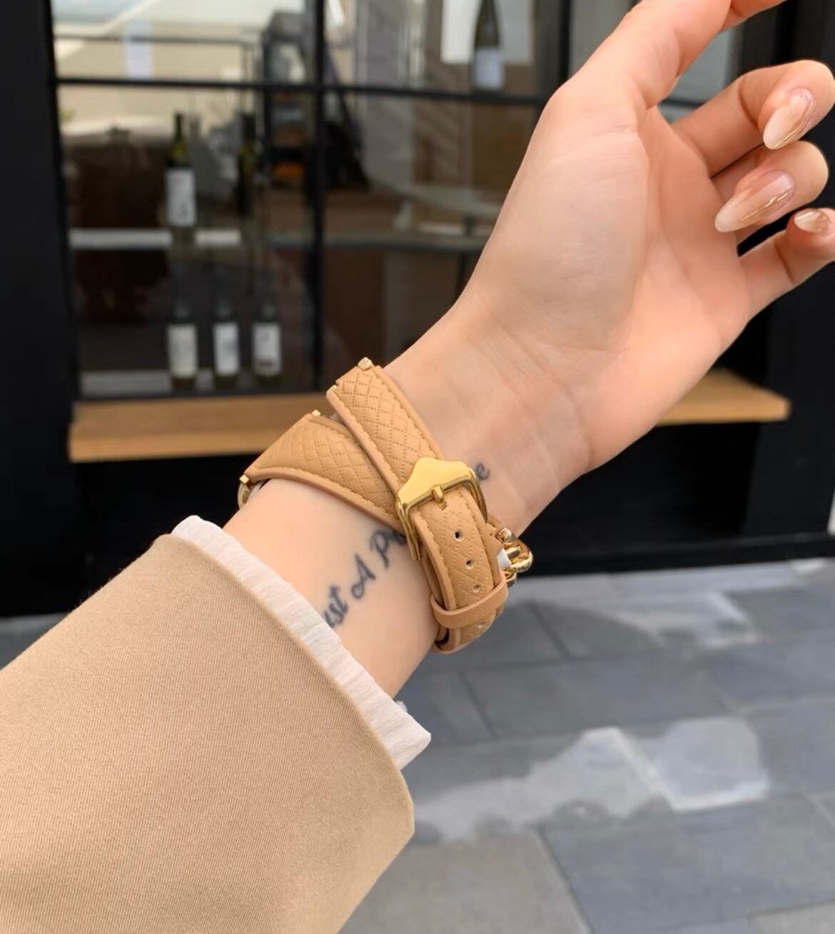 Long Chain Brown Leather Apple Watch Band ロングチェーンブラウンレザーApple Watchバンド R01324