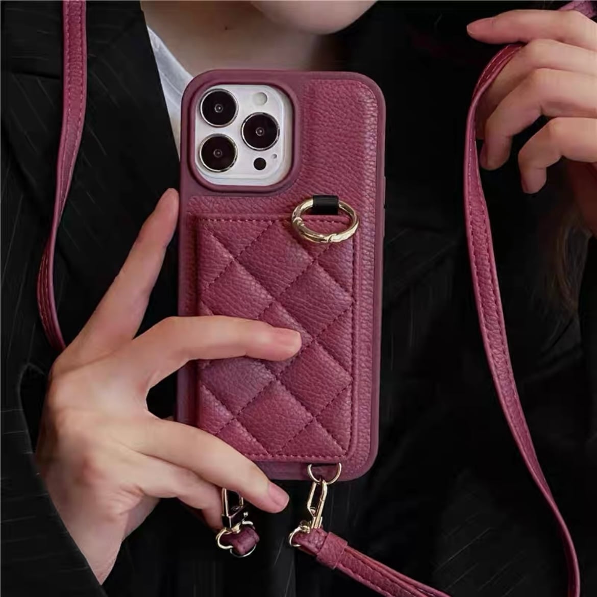 Leather Shoulder iPhone case with Card Holder レザーショルダースマホケースとカードホルダー R01422