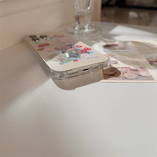 Cute Rabbit &Puppy Mirror iPhone case かわいいうさぎと子犬のミラースマホケース R01356