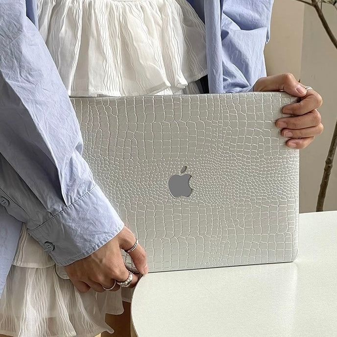 Silver Leather pattern Macbook Cover シルバーレザーMacBookカバー R02087