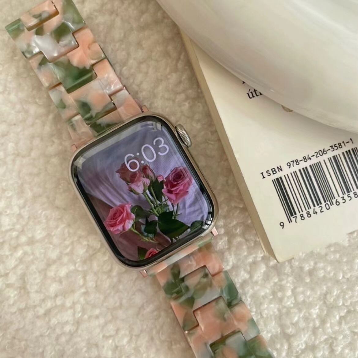 Green & Pink Marble Apple Watch Band グリーン＆ピンクマーブルApple Watchバンド　R01215