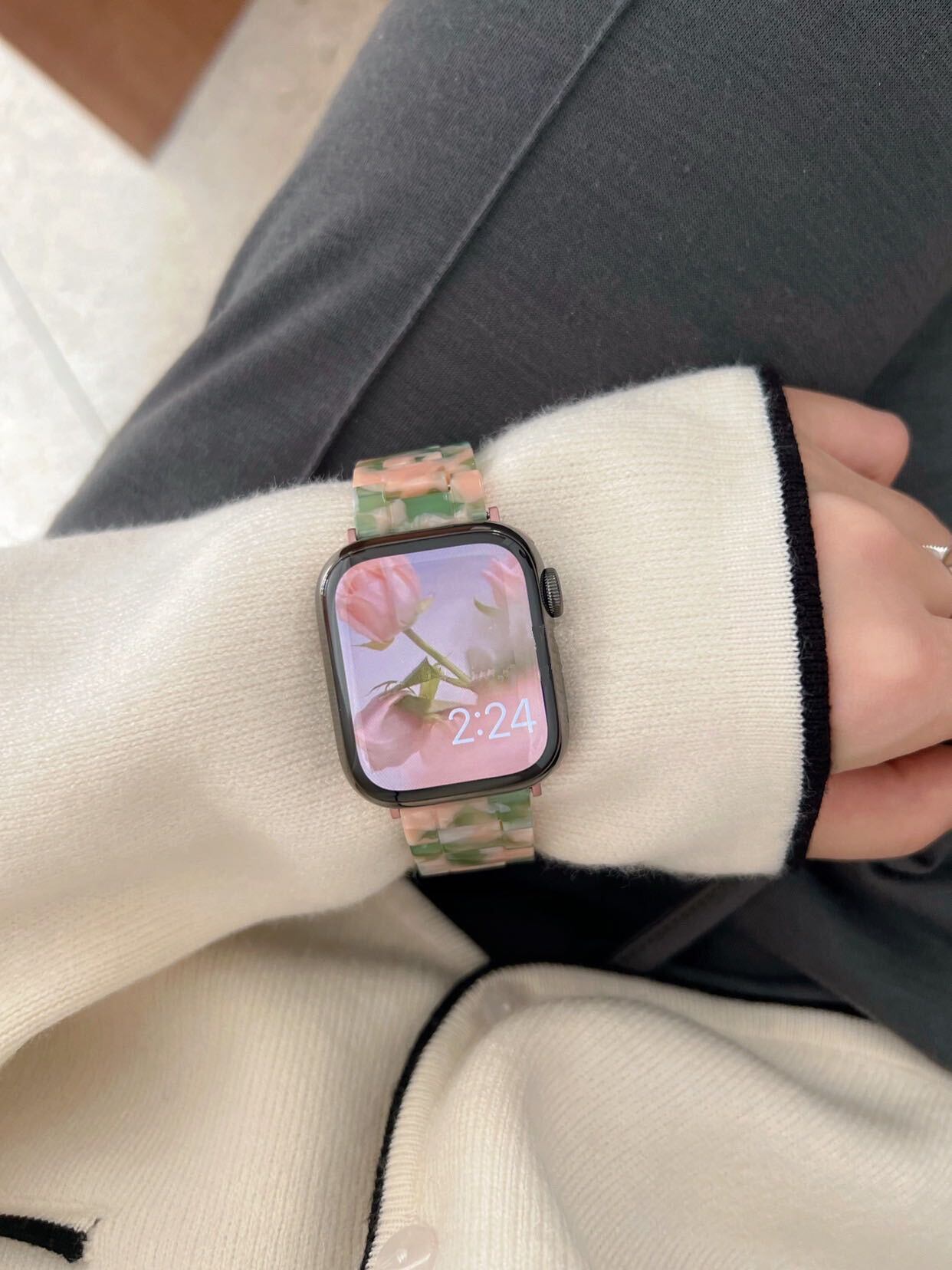 Green & Pink Marble Apple Watch Band グリーン＆ピンクマーブルApple Watchバンド　R01215