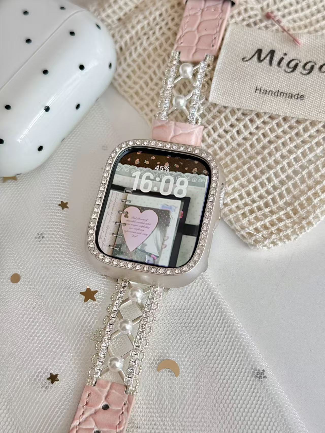 Ballet Lace Leather Style Apple Watch Band　 バレーレースとレザースタイルAppleWatchバンド　R02160