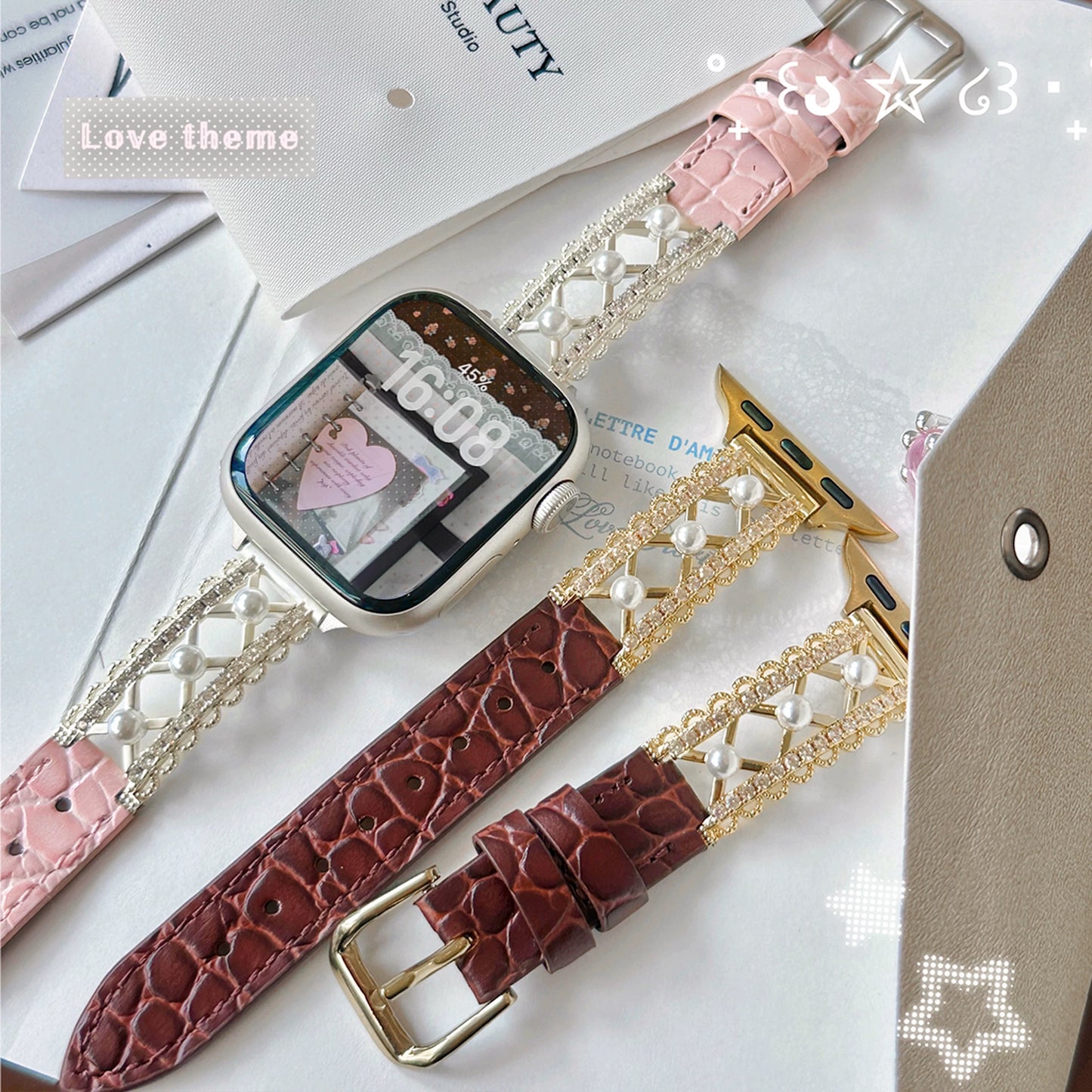Ballet Lace Leather Style Apple Watch Band　 バレーレースとレザースタイルAppleWatchバンド　R02160