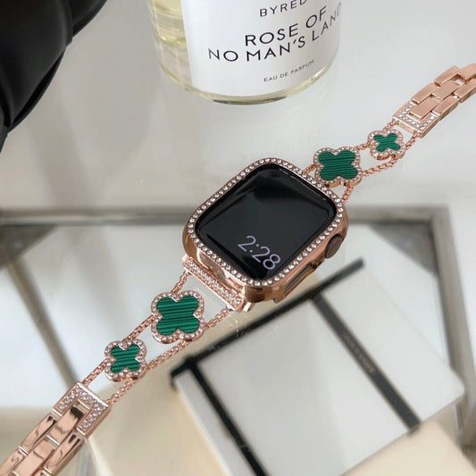 Rose Gold×Green Shining Clover Apple Watch Band キラキラクローバーApple Watchバンド　R01251