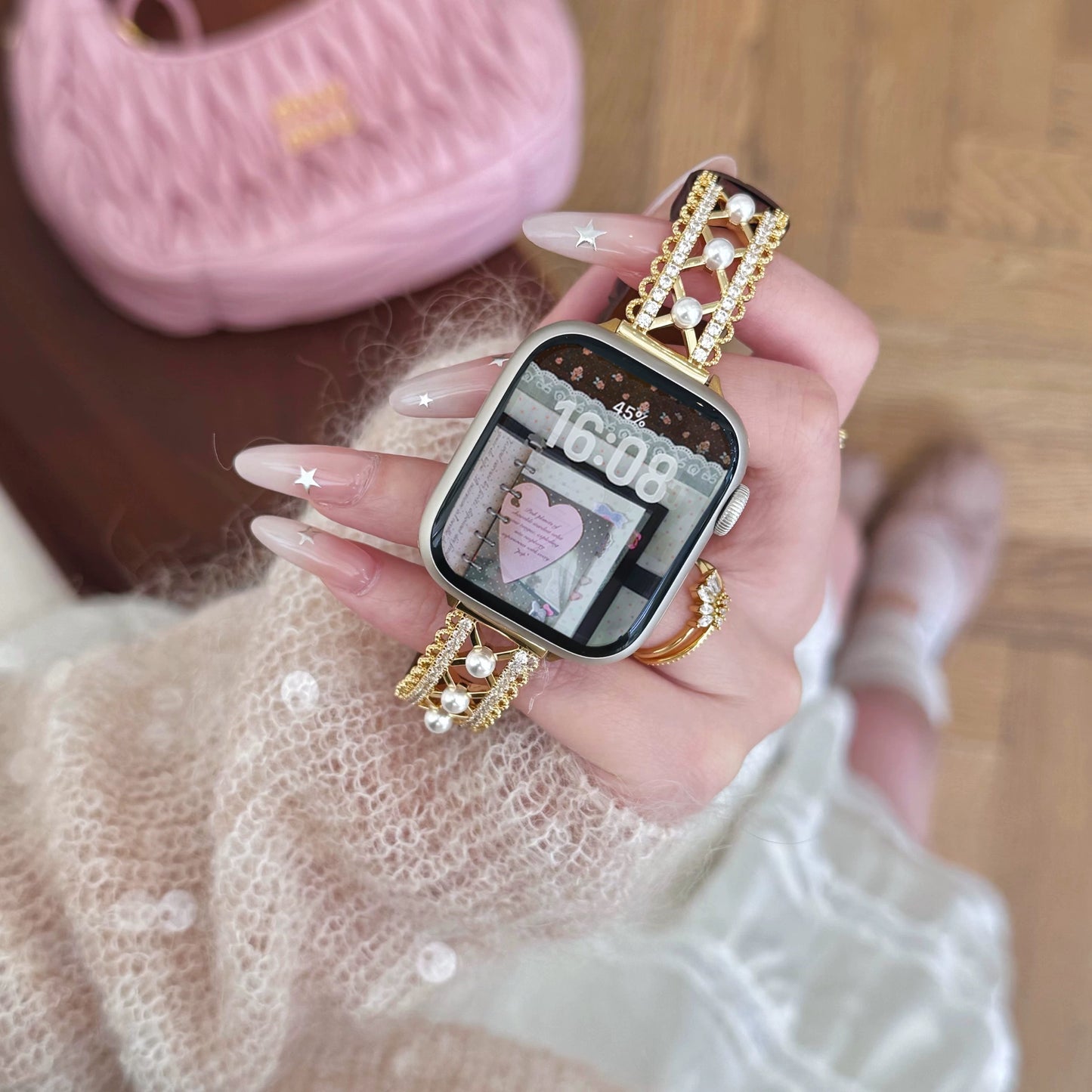 Ballet Lace Leather Style Apple Watch Band　 バレーレースとレザースタイルAppleWatchバンド　R02160