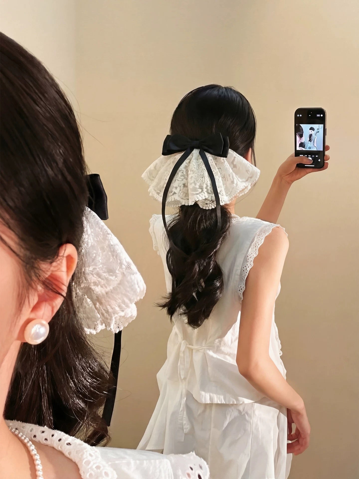 “French Lace Ribbon “ Hair Clip ”フレンチレースリボン”ヘアークリップ　R02137