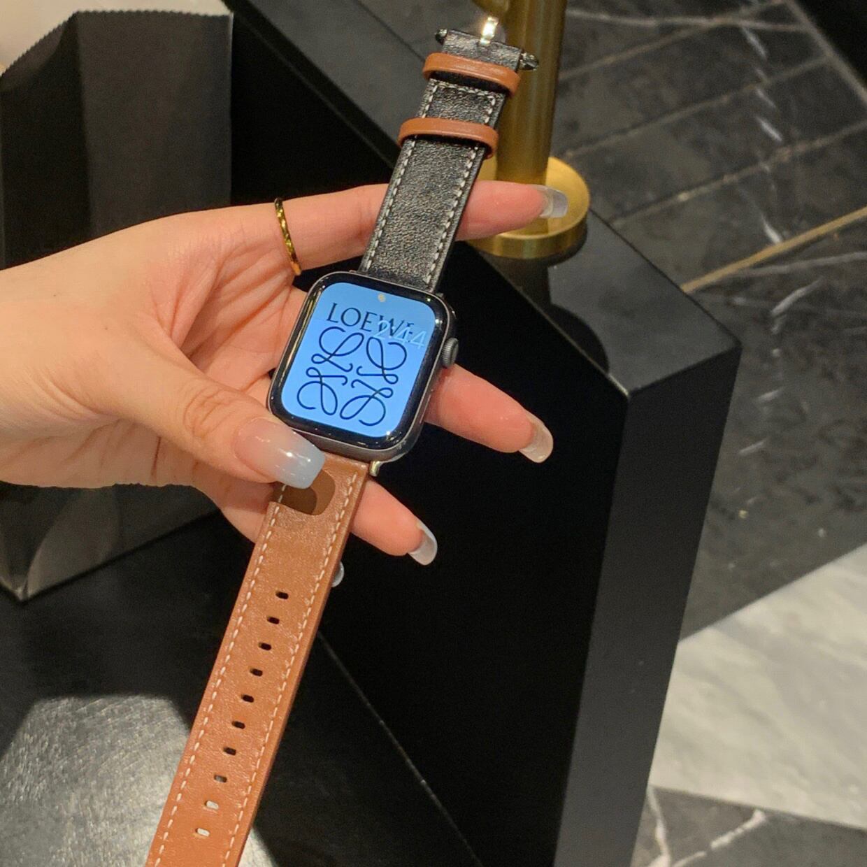 Double Color Leather Apple Watch Band ダブルカラーレザーアップルウォッチバンド　R01277