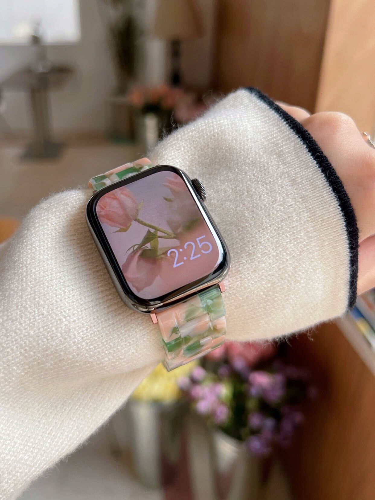 Green & Pink Marble Apple Watch Band グリーン＆ピンクマーブルApple Watchバンド　R01215