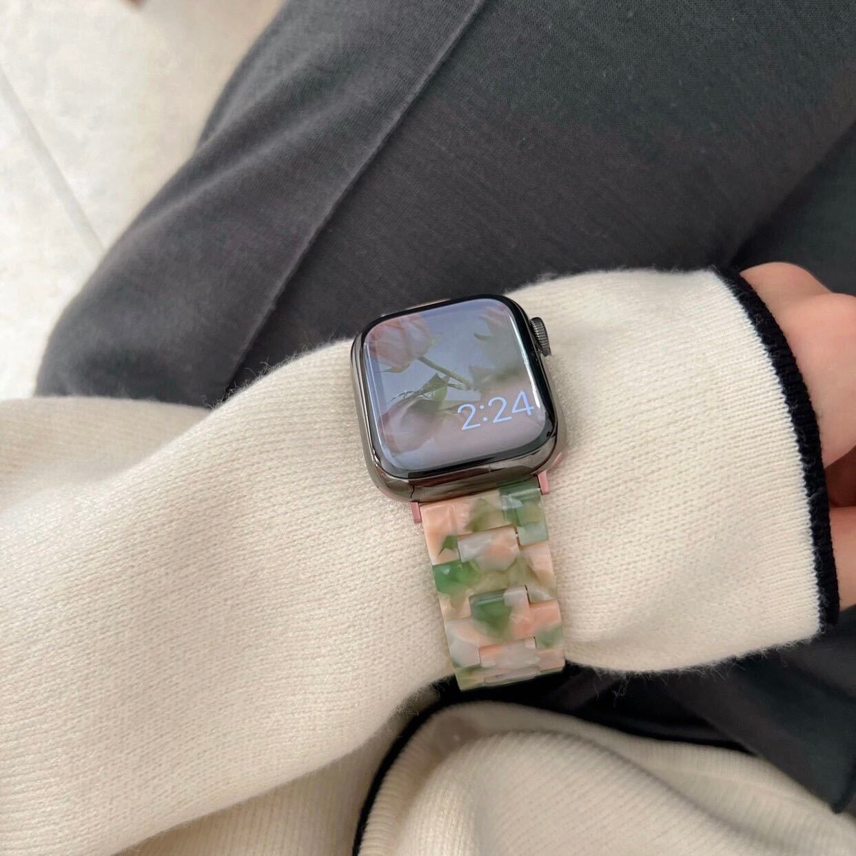 Green & Pink Marble Apple Watch Band グリーン＆ピンクマーブルApple Watchバンド　R01215