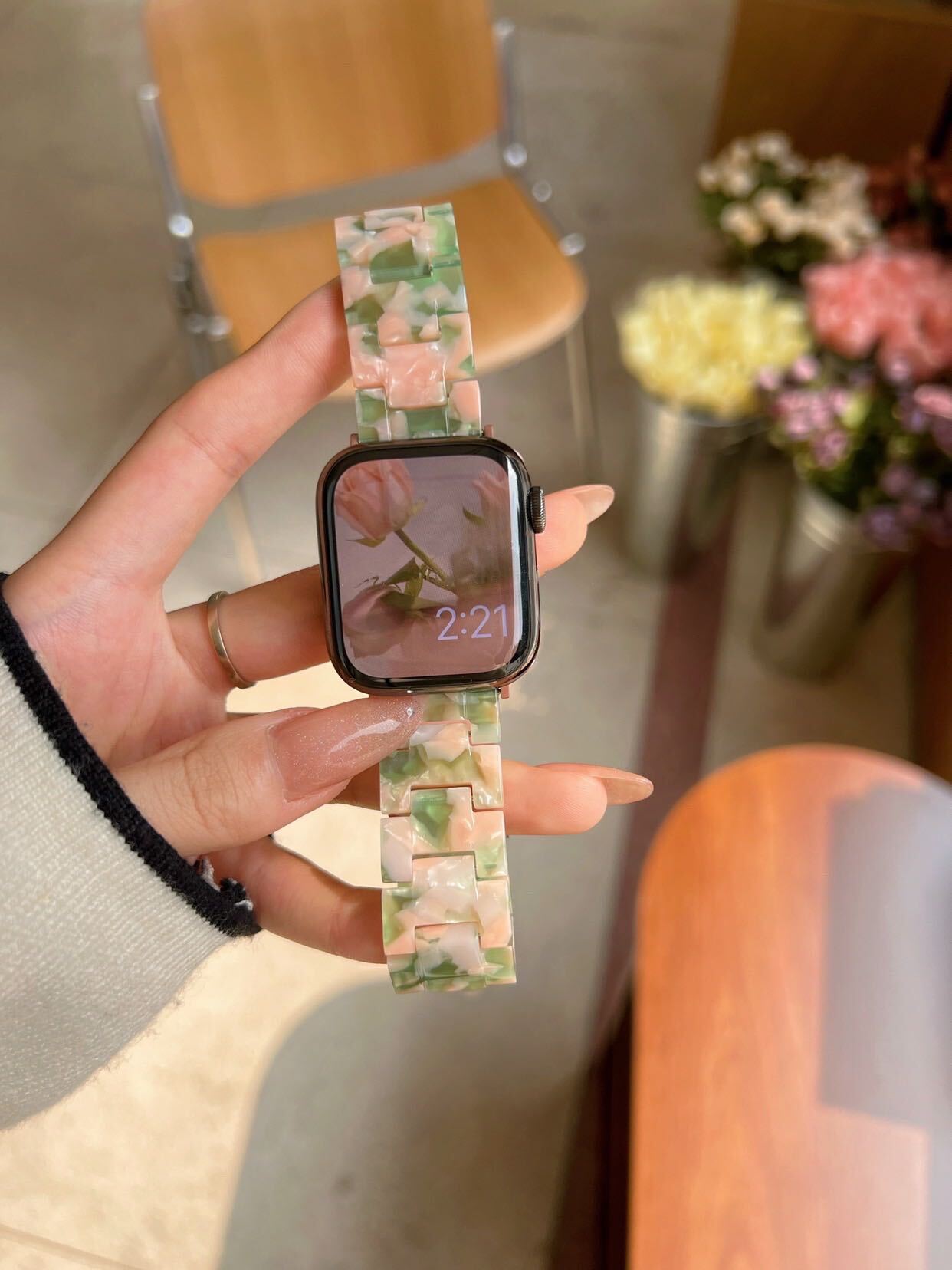 Green & Pink Marble Apple Watch Band グリーン＆ピンクマーブルApple Watchバンド　R01215