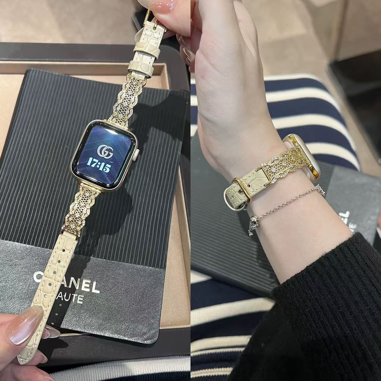 Lace & Leather Style Apple Watch Band　 レースとレザースタイルAppleWatchバンド　R02161
