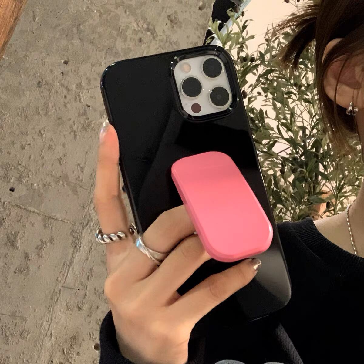 Black Pink iPhone case with Stand ブラックピンクiPhoneケース　R01294