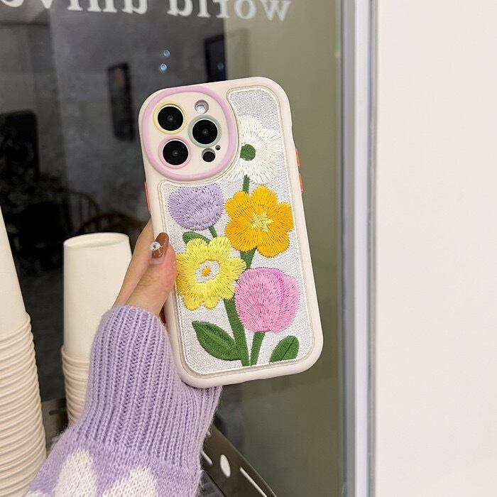 Embroider Flower iPhone case フラワー刺繍スマホケース　R01362