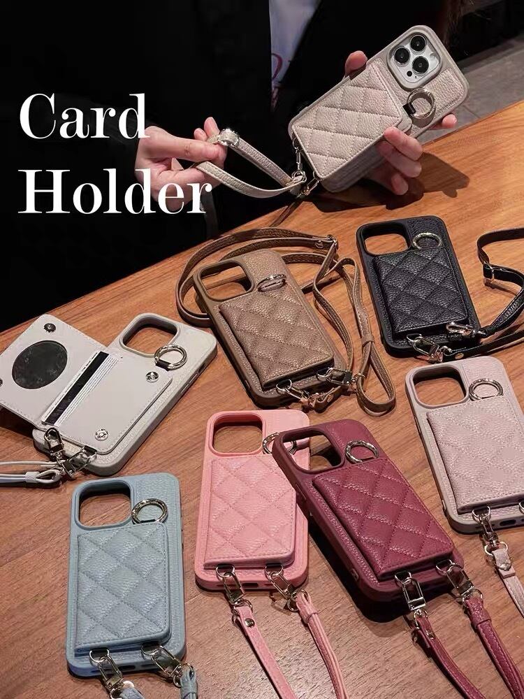 Leather Shoulder iPhone case with Card Holder レザーショルダースマホケースとカードホルダー　R01422