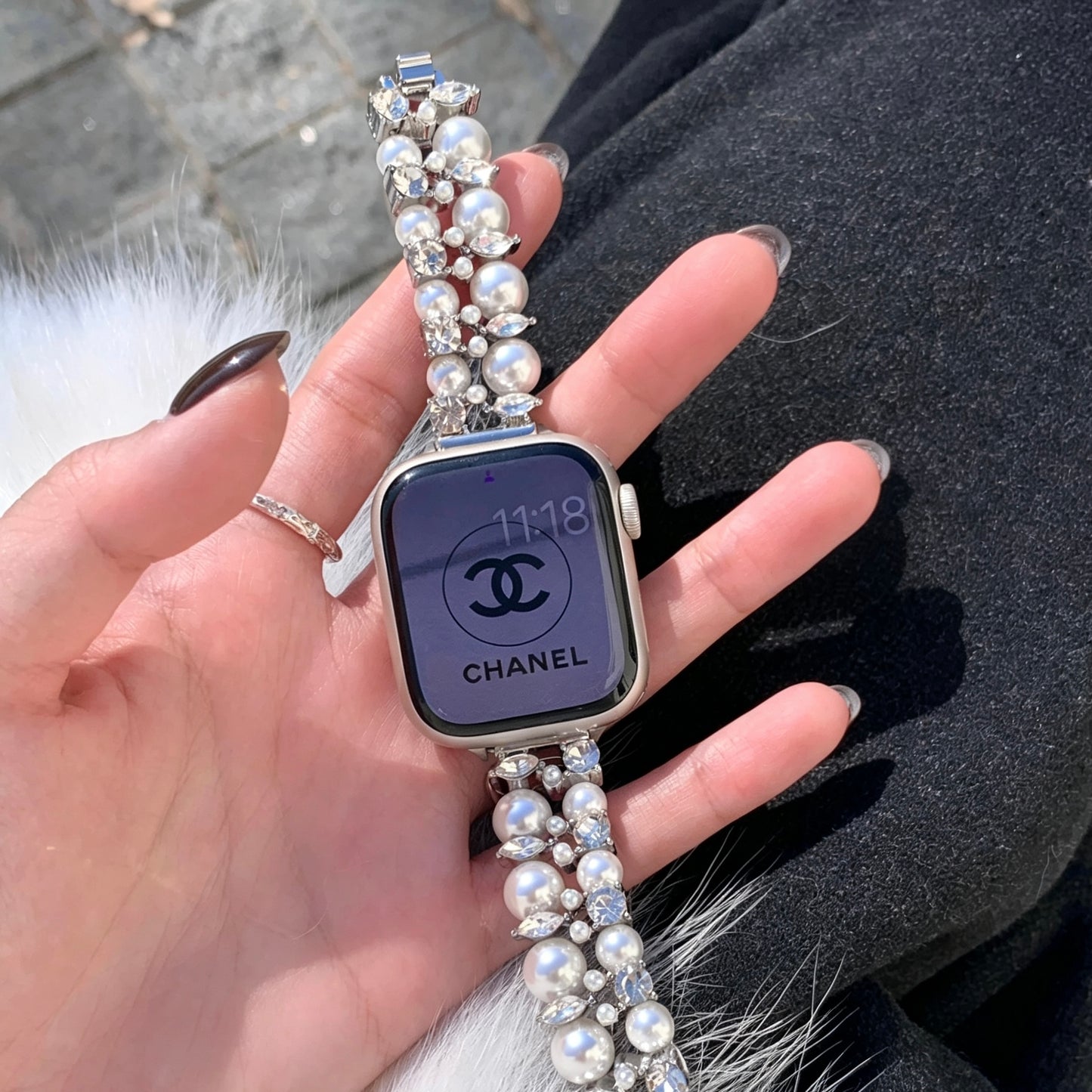 Pearl＆ Shining Bracelet Apple Watch Band　 パール＆キラキラブレスレット風AppleWatchバンド　R02150