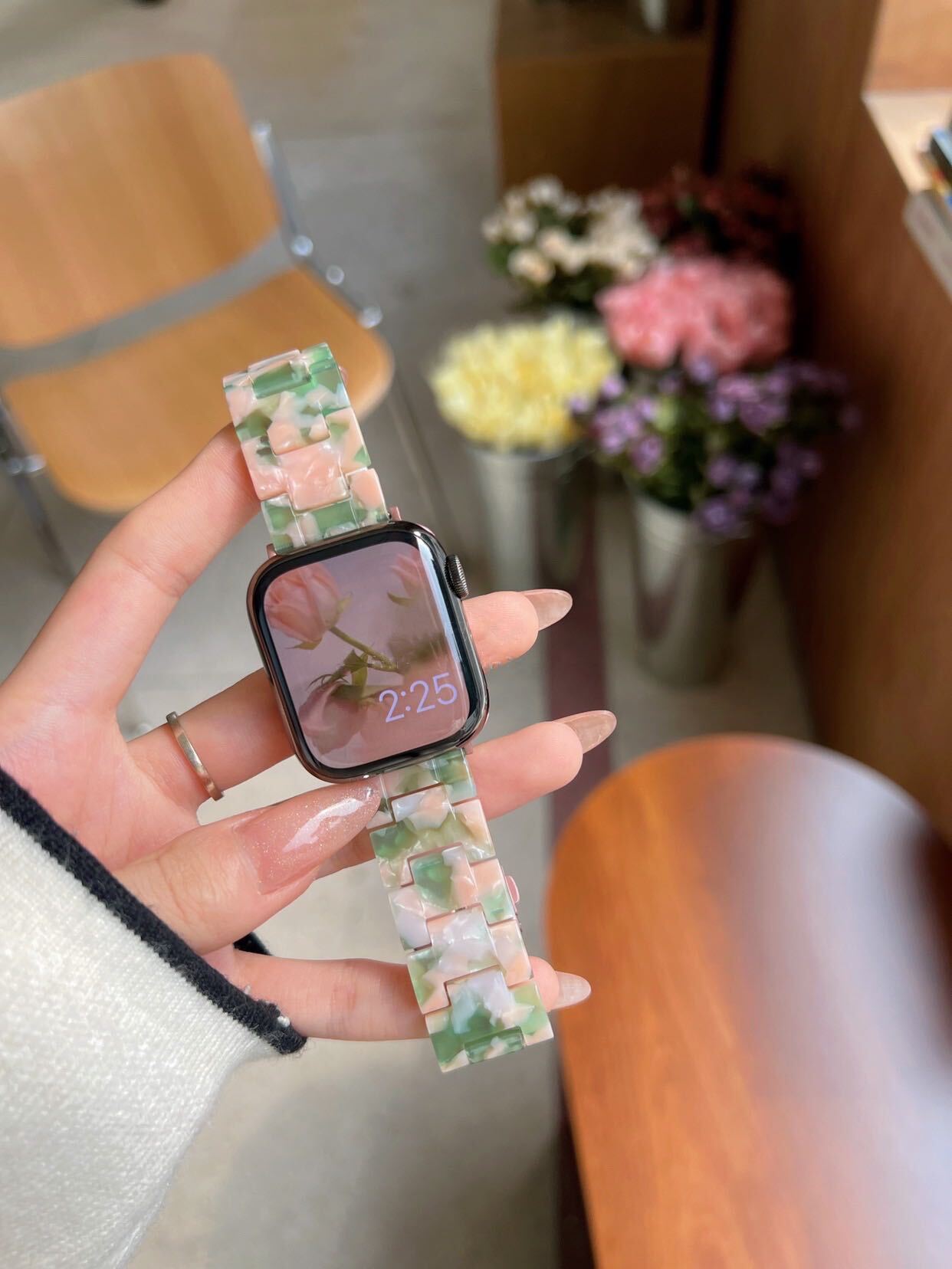 Green & Pink Marble Apple Watch Band グリーン＆ピンクマーブルApple Watchバンド　R01215