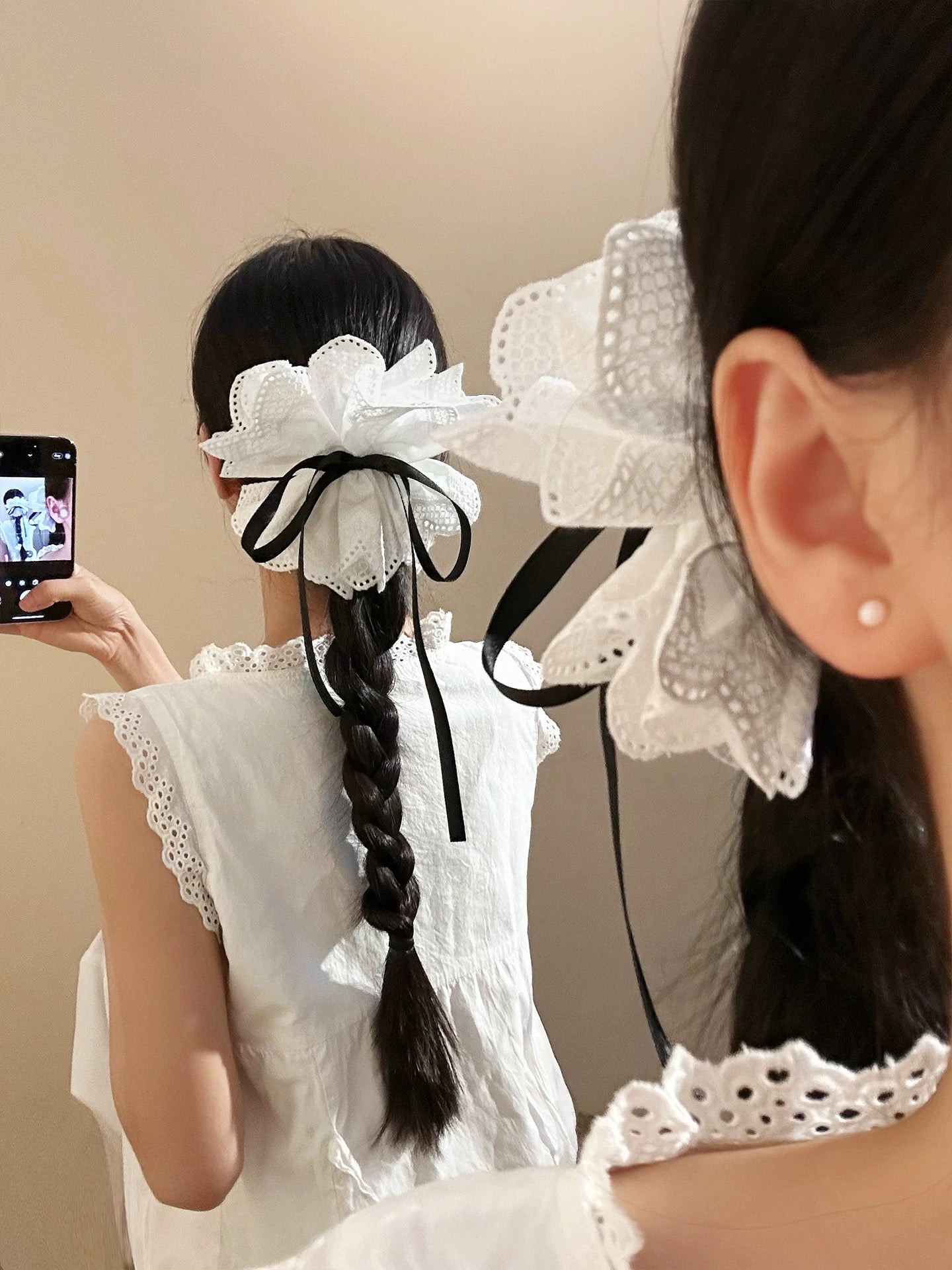 “French Lace Ribbon “ Hair Clip ”フレンチレースリボン”ヘアークリップ　R02136