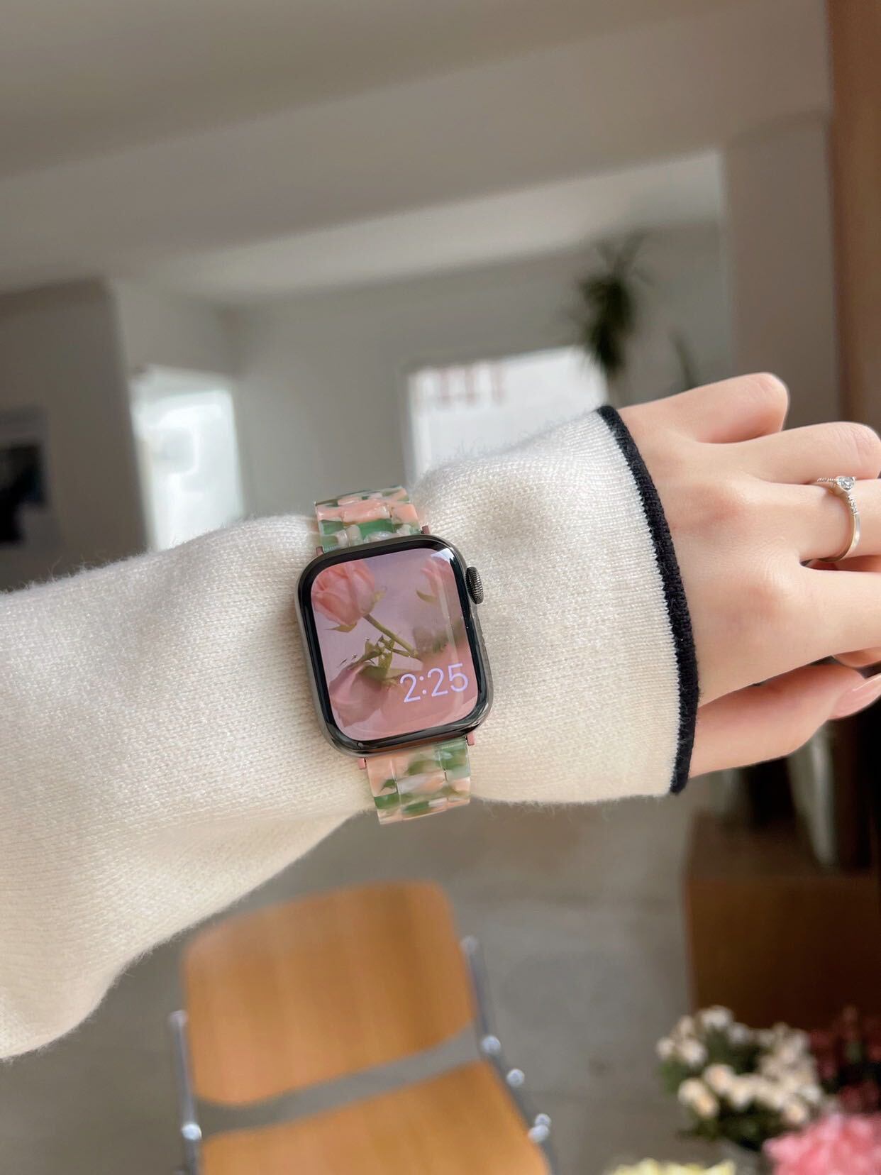 Green & Pink Marble Apple Watch Band グリーン＆ピンクマーブルApple Watchバンド　R01215