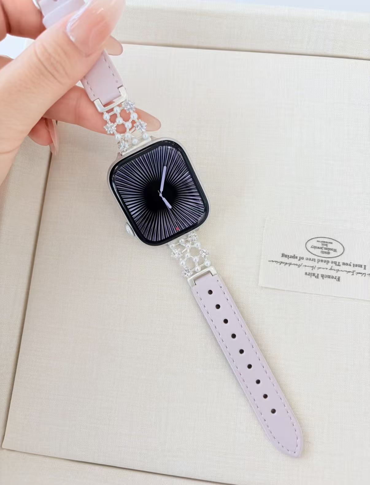 Star ＆Pearl Leather Style Apple Watch Band　 スター＆パールレザースタイルAppleWatchバンド　R02163