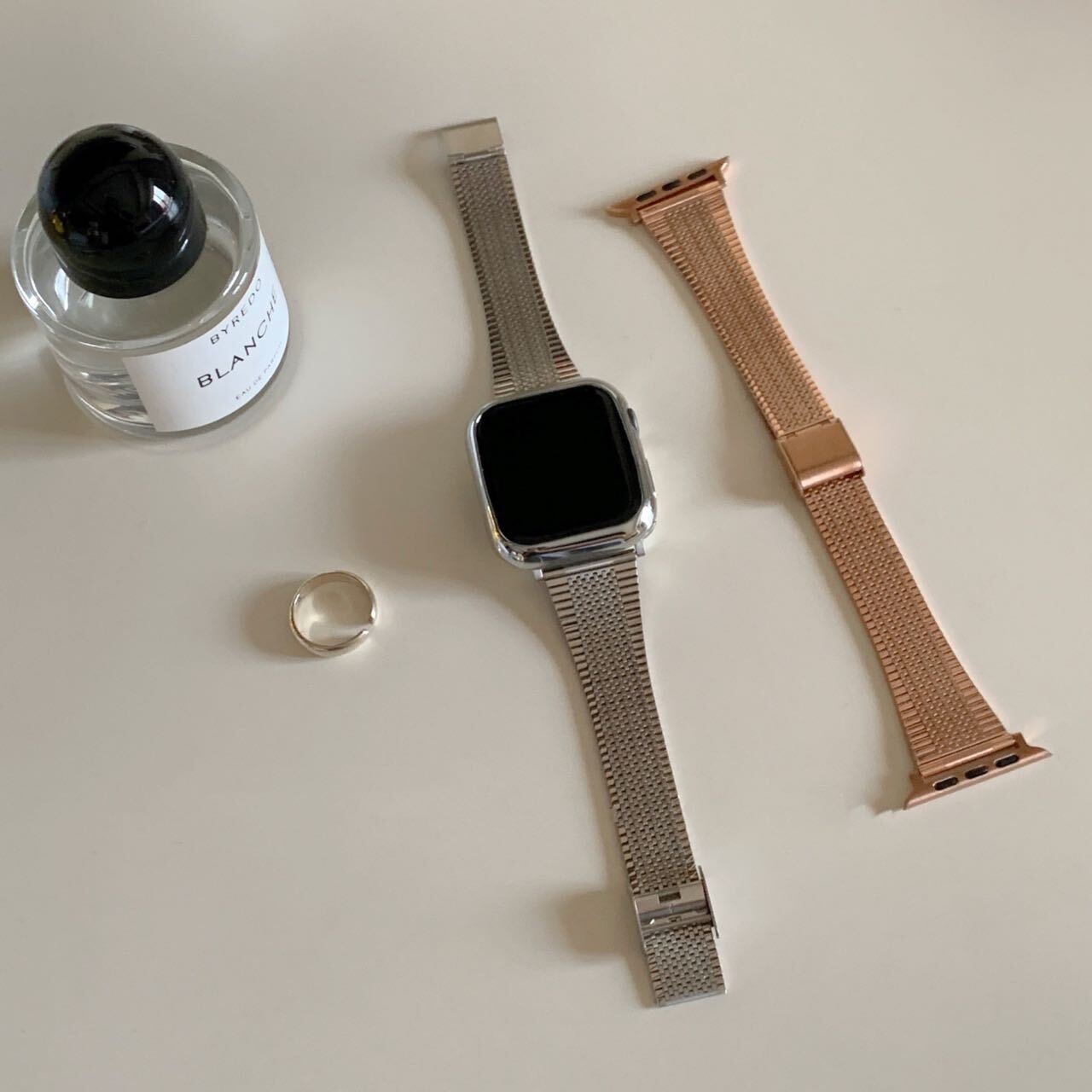 Simple Silver & RoseGold Apple Watch Band シンプルシルバー＆ローズゴールドApple Watchバンド　R01258