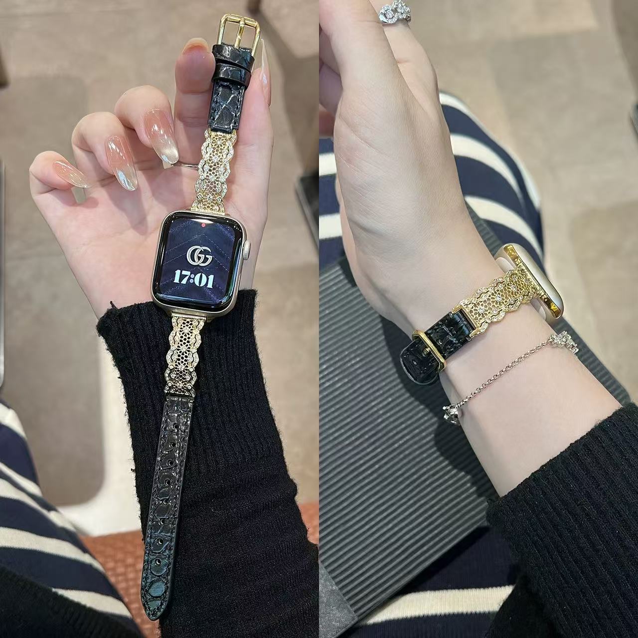 Lace & Leather Style Apple Watch Band　 レースとレザースタイルAppleWatchバンド　R02161