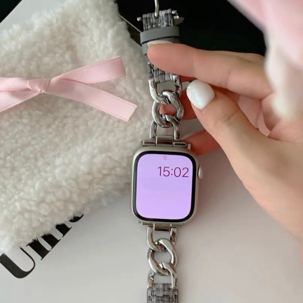 Tweed Leather & Chain Apple Watch Band ツイードレザー＆チェーンApple Watchバンド　R01368
