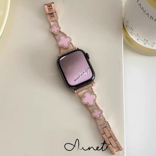 Rose Gold×Pink Shining Clover Apple Watch Band キラキラクローバーApple Watchバンド　R01250