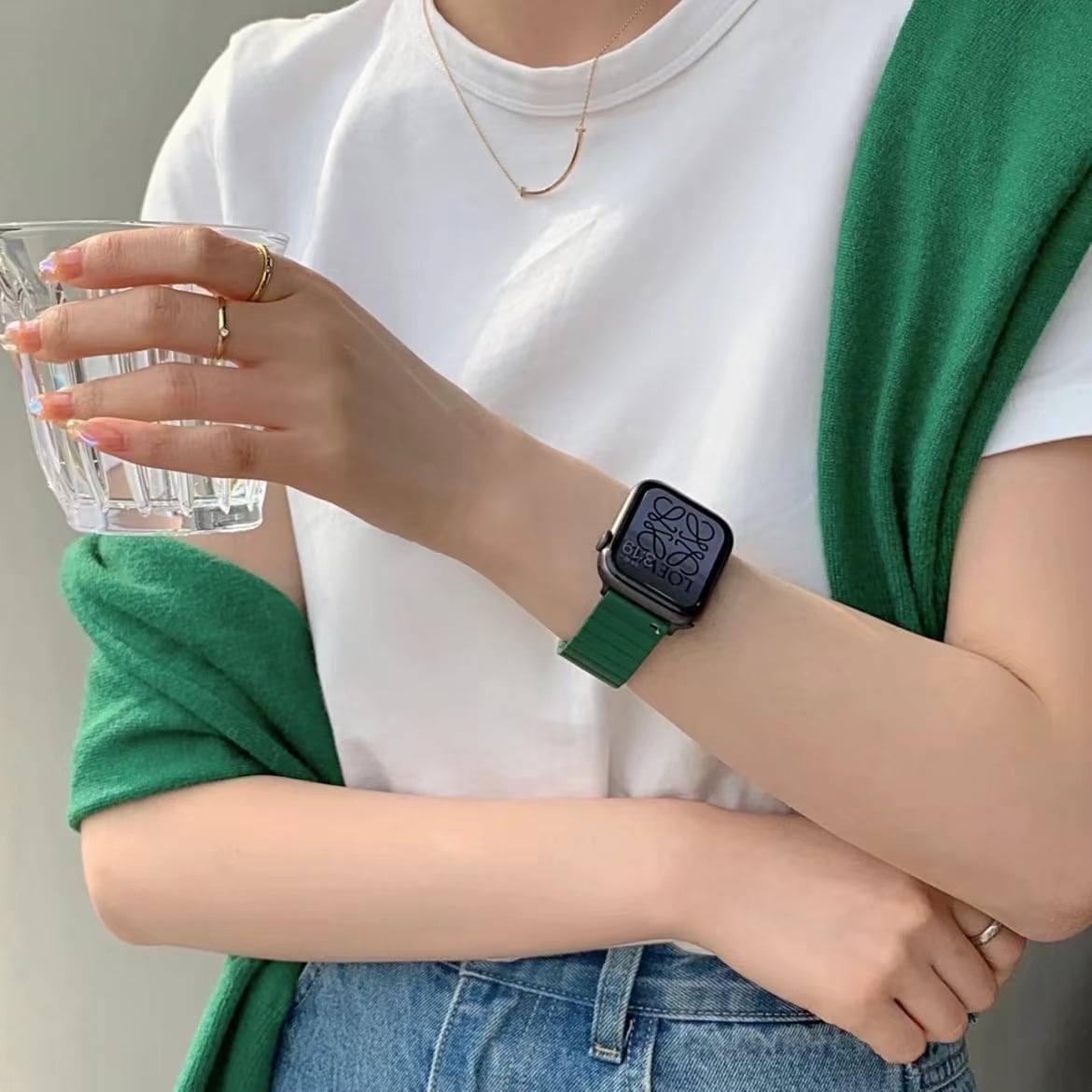 Green Magnet Apple Watch Band グリーンマグネットApple Watchバンド　R01236