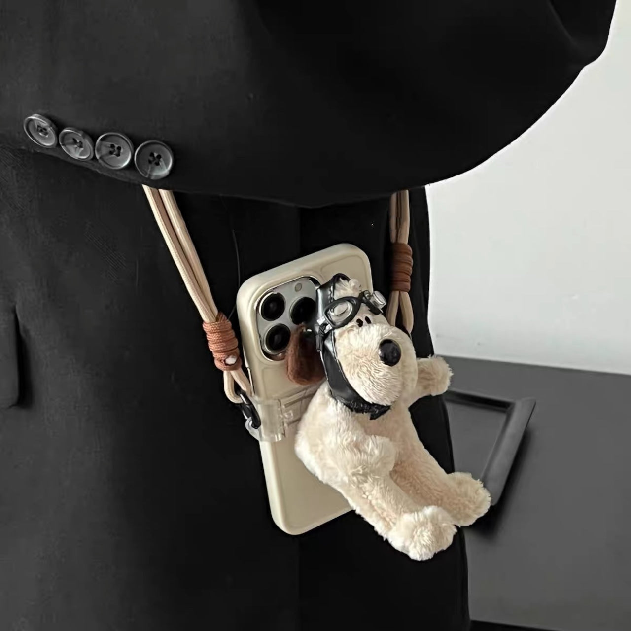 Pilot Fluffy Dog iPhone Strap with iPhone case パイロットワンちゃんストラップとチェックスマホケース　R01430