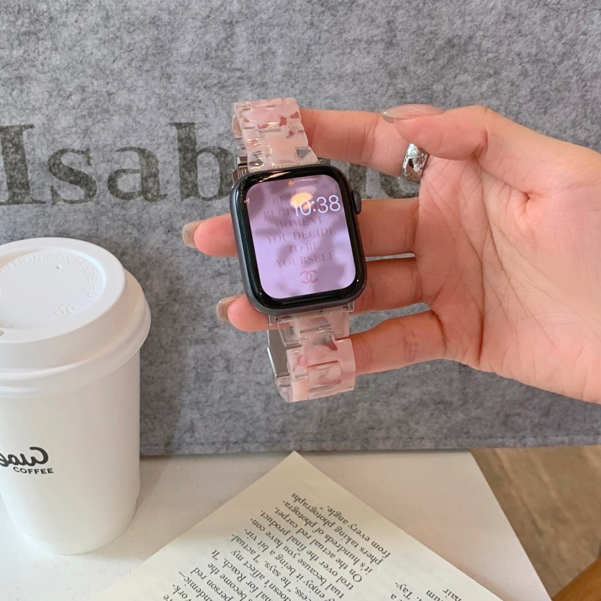 Pink&Clear Marble Apple Watch Band ピンク＆クリアのマーブルアップルウォッチバンド R01280