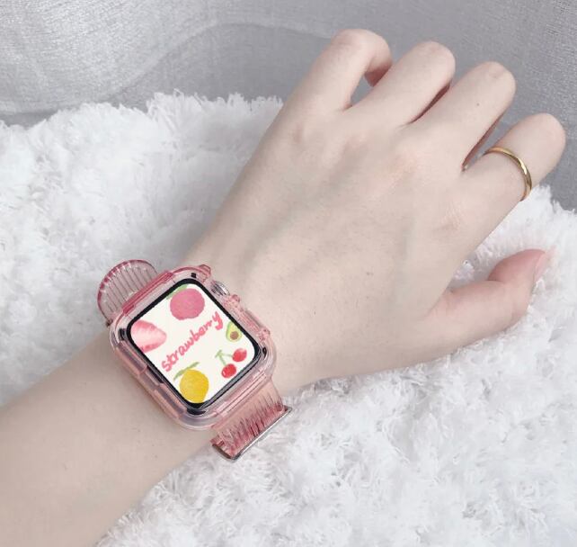 Pink Clear Sporty Casual Apple Watch Band ピンククリアスポーティーカジュアルアップルウォッチバンド AWB0054