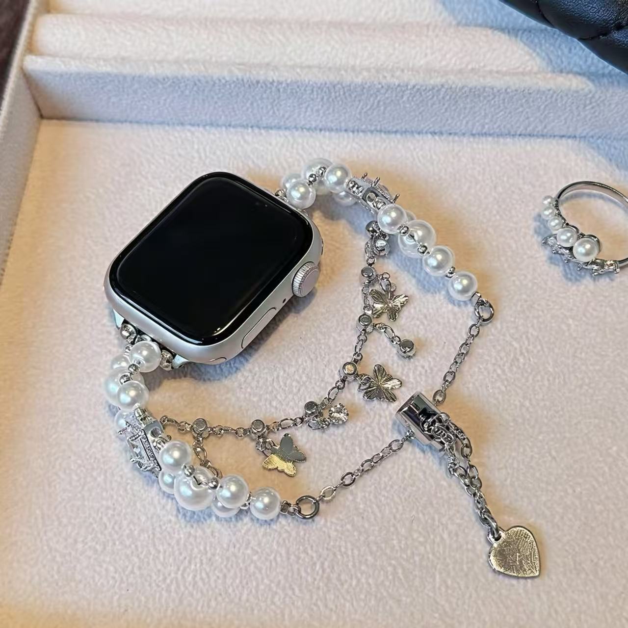 Pearl & Butterfly Bracelet Style Apple Watch Band　 パールとキラキラバタフライブレスレットスタイルAppleWatchバンド　R02158