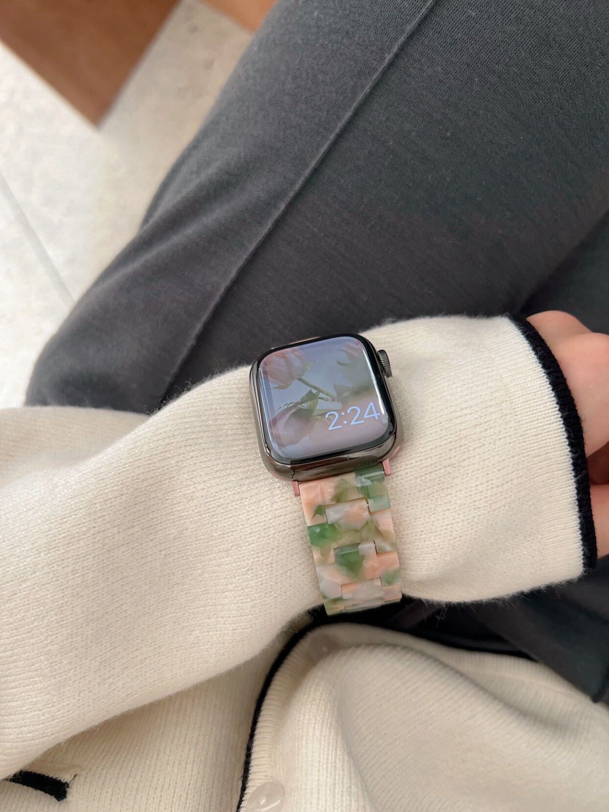 Green & Pink Marble Apple Watch Band グリーン＆ピンクマーブルApple Watchバンド　R01215